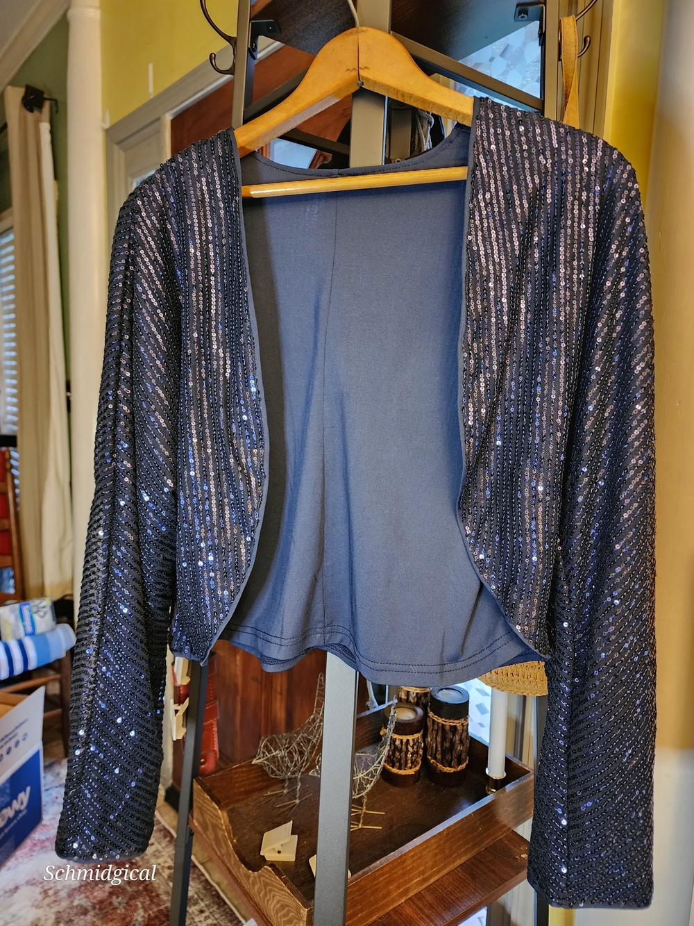 Unk‎ Navy Sequin Cropped Blazer